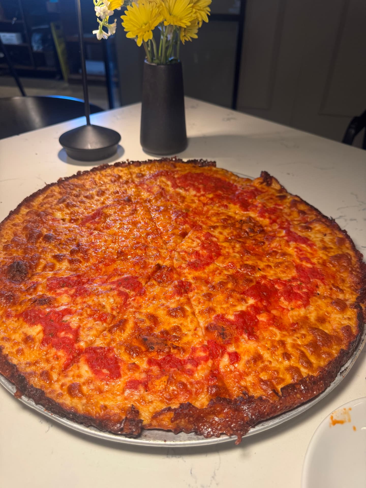 Mezza Luna's thin, crispy bar pie with a charred edge